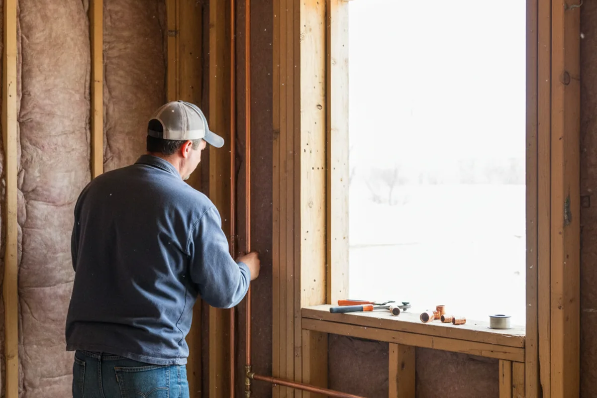 Licensed plumber running new copper supply lines in a Cherokee home